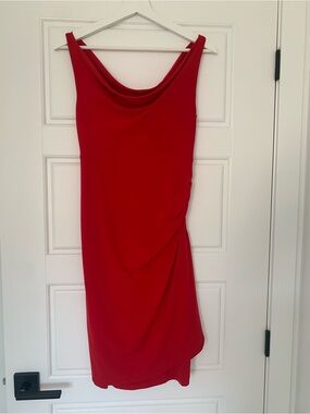 Red Sleeveless Maternity Cowl Neck Dress